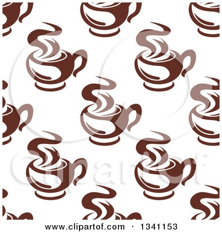 Clipart of a Seamless Background Pattern of Steamy Brown Coffee Cups 13 - Royalty Free Vector Illustration by Vector Tradition SM