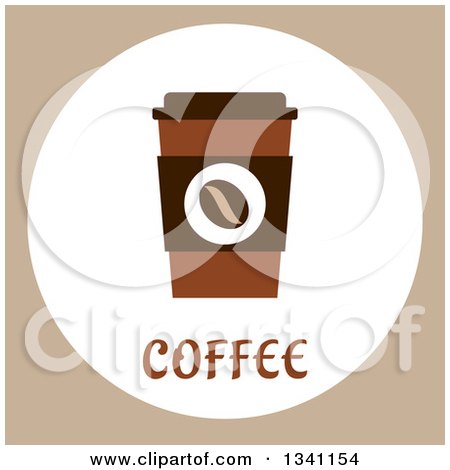 Clipart of a Flat Design of a to Go Coffee Cup on Tan - Royalty Free Vector Illustration by Vector Tradition SM