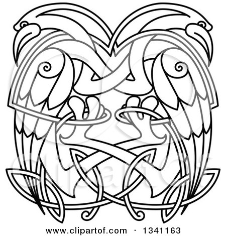 Clipart of Black and White Lineart Celtic Knot Cranes or Herons - Royalty Free Vector Illustration by Vector Tradition SM