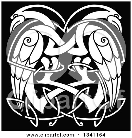 Clipart of White Celtic Knot Cranes or Herons on Black - Royalty Free Vector Illustration by Vector Tradition SM