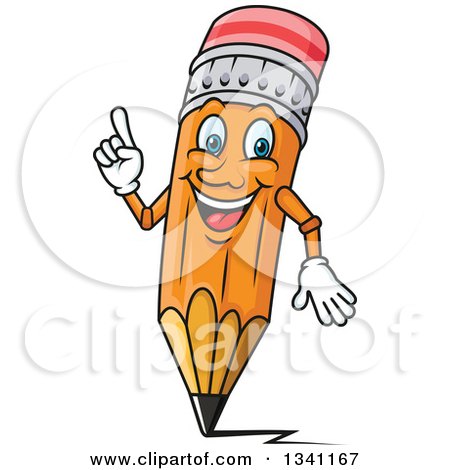 Clipart of a Cartoon Yellow Pencil Character Holding up a Finger - Royalty Free Vector Illustration by Vector Tradition SM
