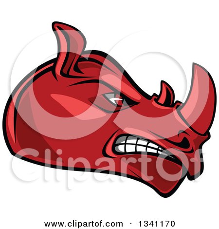 Clipart of a Cartoon Angry Red Rhinoceros Head in Profile 4 - Royalty Free Vector Illustration by Vector Tradition SM