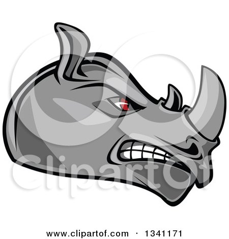 Clipart of a Fierce Gray Rhino with Red Eyes, Facing Right 3 - Royalty Free Vector Illustration by Vector Tradition SM