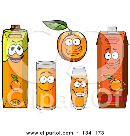 Clipart of a Cartoon Apricot Character and Juices 3 - Royalty Free Vector Illustration by Vector Tradition SM