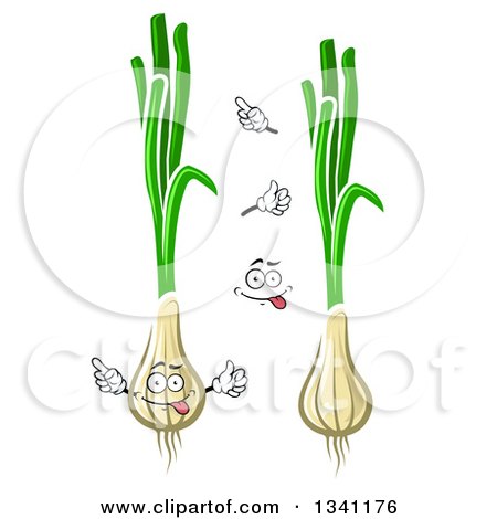 Clipart of a Cartoon Face, Hands and Green Onions or Scallions - Royalty Free Vector Illustration by Vector Tradition SM