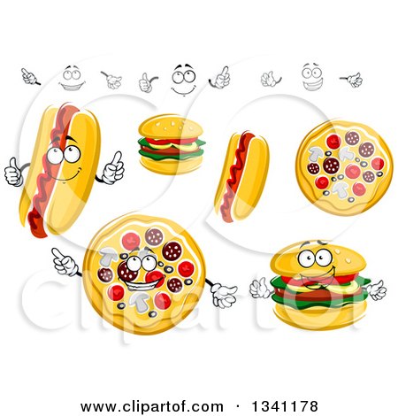 Clipart of Cartoon Hot Dogs, Pizzas, and Cheeseburgers - Royalty Free Vector Illustration by Vector Tradition SM