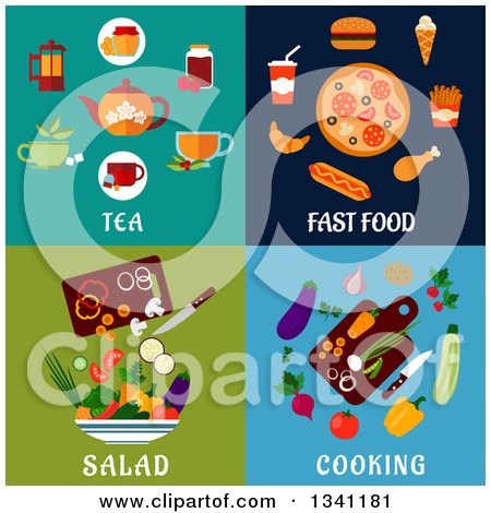 Clipart of Flat Tea, Fast Food, Salad and Cooking Designs - Royalty Free Vector Illustration by Vector Tradition SM
