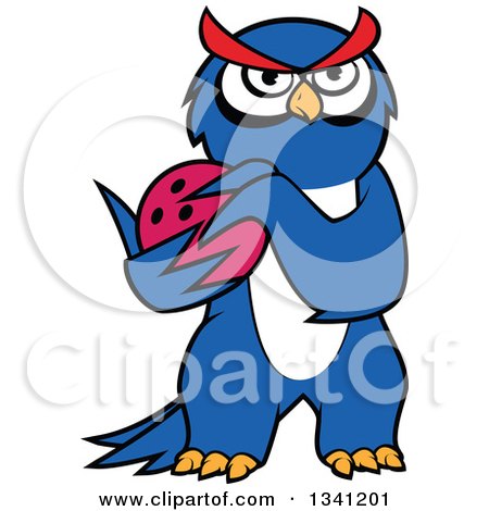 Clipart of a Cartoon Blue Owl Holding a Bowling Ball - Royalty Free Vector Illustration by Vector Tradition SM