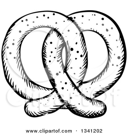 Clipart of a Black and White Sketched Soft Pretzel - Royalty Free Vector Illustration by Vector Tradition SM
