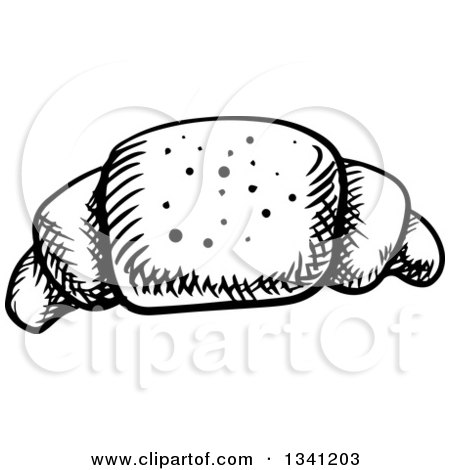 Clipart of a Black and White Sketched Croissant - Royalty Free Vector Illustration by Vector Tradition SM