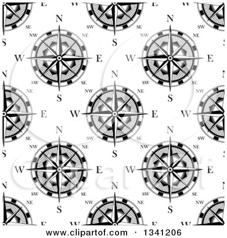 Clipart of a Seamless Pattern Background of Black and White Compasses 6 - Royalty Free Vector Illustration by Vector Tradition SM