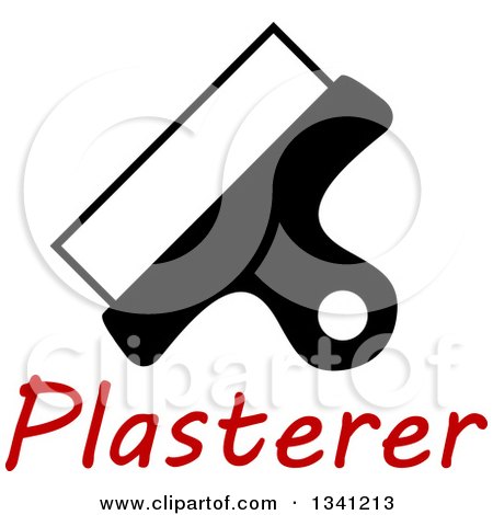 Clipart of a Black and White Plasterer Spatula over Red Text - Royalty Free Vector Illustration by Vector Tradition SM