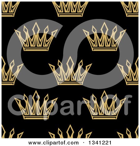 Clipart of a Seamless Pattern Background of Gold Crowns on Black - Royalty Free Vector Illustration by Vector Tradition SM
