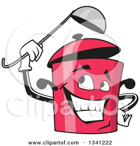 Clipart of a Cartoon Grinning Pink Pot Character Holding a Soupl Ladel - Royalty Free Vector Illustration by Vector Tradition SM