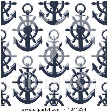 Clipart of a Seamless Background Pattern of Navy Blue Anchors 5 - Royalty Free Vector Illustration by Vector Tradition SM