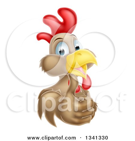 Clipart of a Happy Brown Chicken or Rooster Giving a Thumb up - Royalty Free Vector Illustration by AtStockIllustration