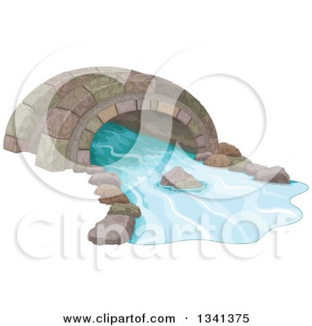 Clipart of a Stone Foot Bridge over a Creek - Royalty Free Vector Illustration by Pushkin