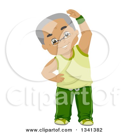Clipart of a Happy Fit Senior Black Man Stretching - Royalty Free Vector Illustration by BNP Design Studio