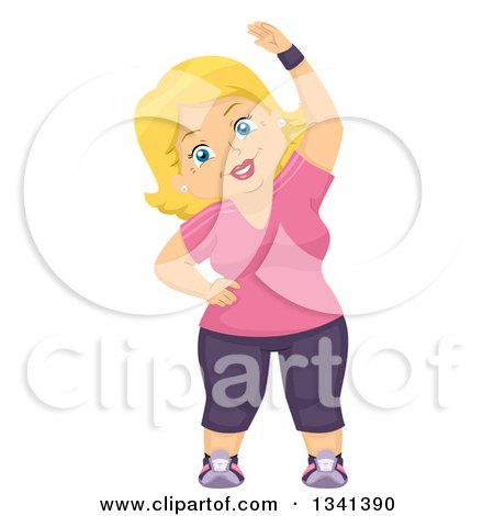 Clipart of a Happy Blond White Senior Woman Stretching and Exercising - Royalty Free Vector Illustration by BNP Design Studio