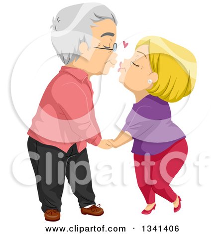 Clipart of a Loving Senior Caucasian Couple Kissing - Royalty Free Vector Illustration by BNP Design Studio