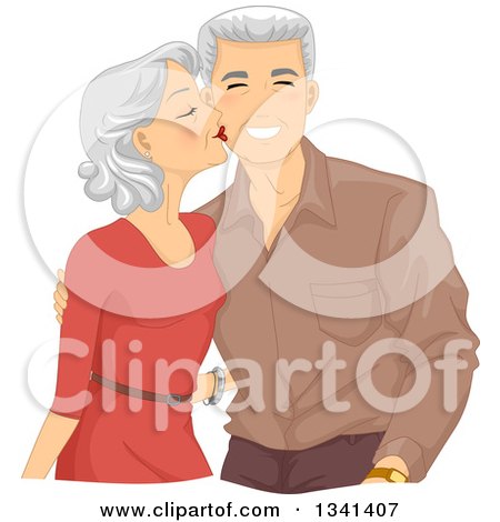Clipart of a Loving Senior Caucasian Woman Kissing Her Husband on the Cheek - Royalty Free Vector Illustration by BNP Design Studio