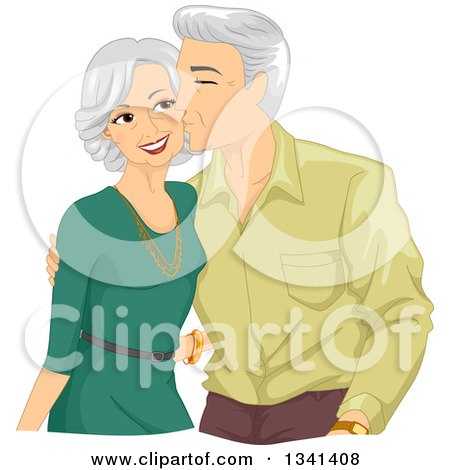 Clipart of a Loving Senior Caucasian Man Kissing His Wife on the Cheek - Royalty Free Vector Illustration by BNP Design Studio