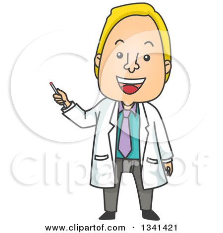 Clipart of a Cartoon Happy Blond White Male Doctor Using a Laser Pointer During a Presentation - Royalty Free Vector Illustration by BNP Design Studio