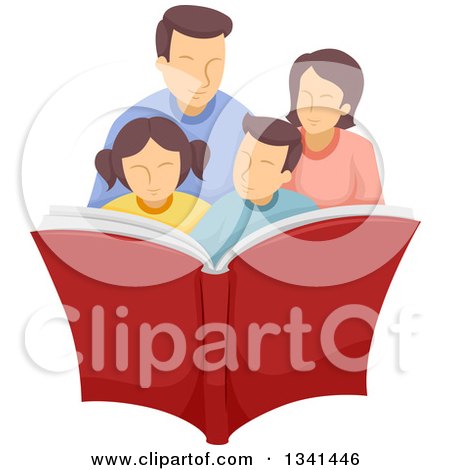 Clipart of a Happy Caucasian Family Reading a Book Together - Royalty Free Vector Illustration by BNP Design Studio