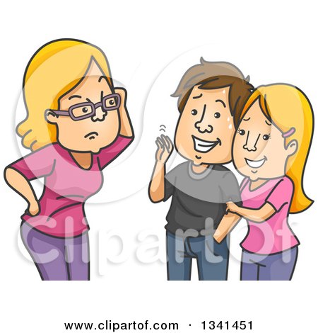 Clipart of a Cartoon Caucasian Mother Grilling Her Teenage Daughter's Boyfriend - Royalty Free Vector Illustration by BNP Design Studio