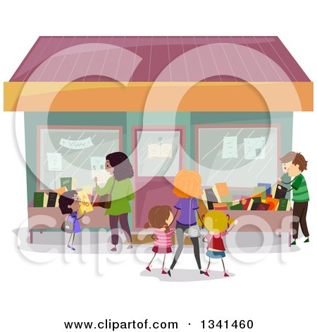 Clipart of Families Shopping at a Book Store - Royalty Free Vector Illustration by BNP Design Studio