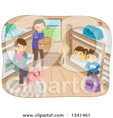 Clipart of a Happy Caucasian Family Camping and Setting up in a Cabin - Royalty Free Vector Illustration by BNP Design Studio