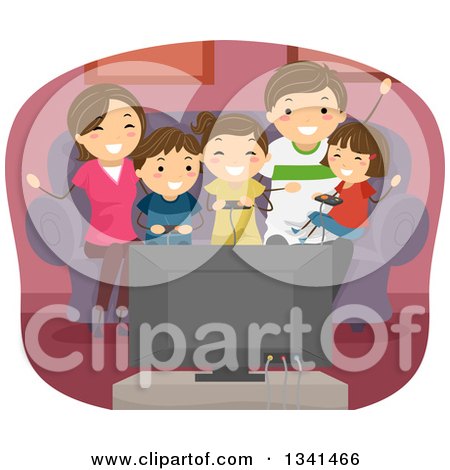 Clipart of a Happy Caucasian Family Playing Video Games Together - Royalty Free Vector Illustration by BNP Design Studio