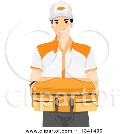 Clipart of a Friendly Worker Delivering a Suitcase - Royalty Free Vector Illustration by BNP Design Studio
