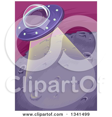 Clipart of a Purple Ufo Shining a Beam down on a Planet - Royalty Free Vector Illustration by BNP Design Studio