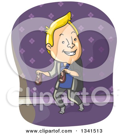 Clipart of a Cartoon Blond Caucasian Man Sneaking out - Royalty Free Vector Illustration by BNP Design Studio