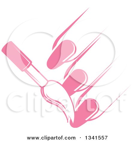 Clipart of a White and Pink Nail Polish Brush and Fingers - Royalty Free Vector Illustration by AtStockIllustration