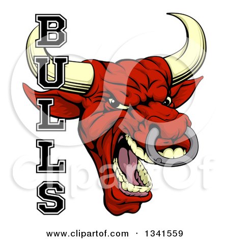 Clipart of a Mad Screaming Red Bull Mascot Head and Text - Royalty Free Vector Illustration by AtStockIllustration