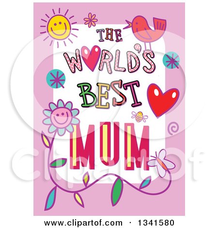 Clipart of a Doodled the Worlds Best Mum Occasion Design over Purple - Royalty Free Vector Illustration by Prawny