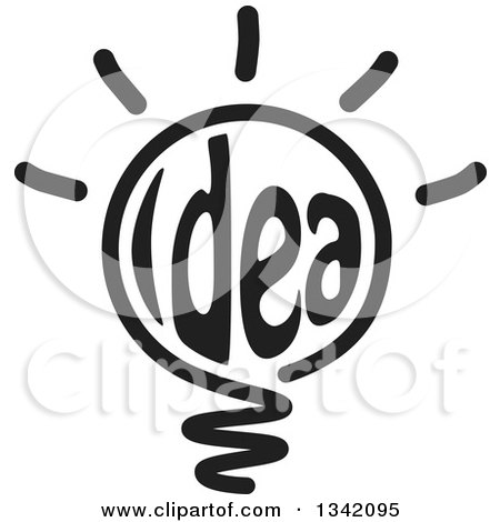 Clipart of a Black Idea Text Shining Light Bulb - Royalty Free Vector Illustration by ColorMagic