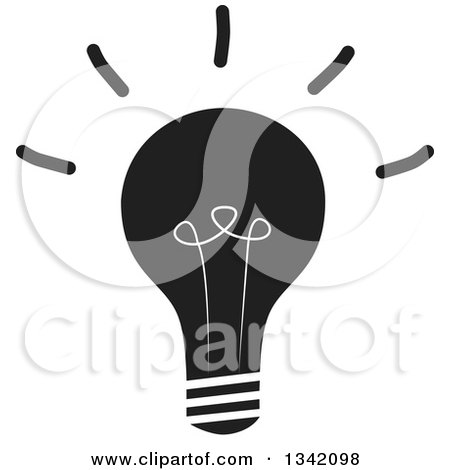 Clipart of a Black and White Shining Light Bulb - Royalty Free Vector Illustration by ColorMagic