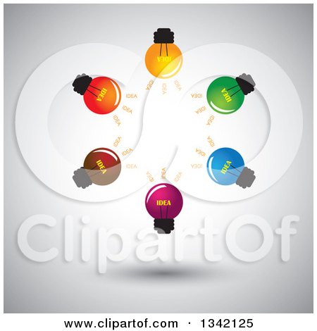 Clipart of a Brainstorm Circle of Colorful Idea Light Bulbs over Shading - Royalty Free Vector Illustration by ColorMagic