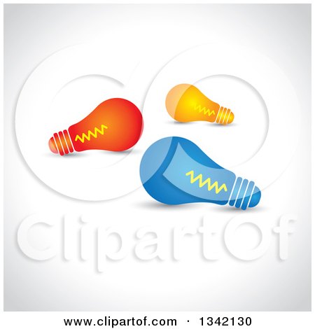 Clipart of Red Orange and Blue Light Bulbs over Shading - Royalty Free Vector Illustration by ColorMagic