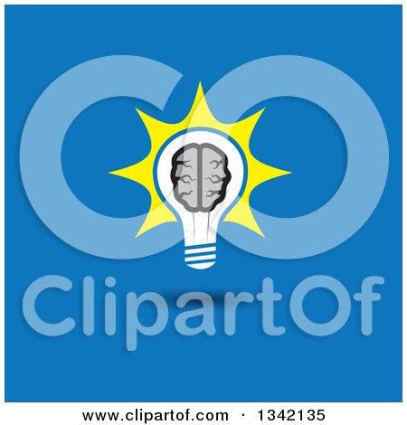 Clipart of a Shining Brain Light Bulb over Blue - Royalty Free Vector Illustration by ColorMagic