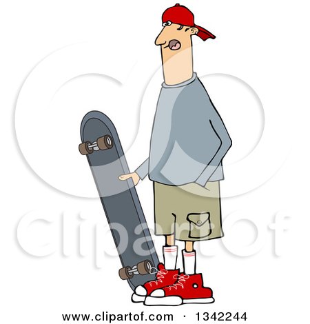 Clipart of a Cartoon Caucasian Man Standing with a Skateboard - Royalty Free Vector Illustration by djart
