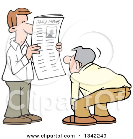 Cartoon White Man Reading Articles in the Newspaper, Another Man Reading  the Front Posters, Art Prints by - Interior Wall Decor #1342249