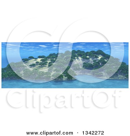 Clipart of a 3d Island with Trees Against Blue Water and Sky - Royalty Free Illustration by KJ Pargeter