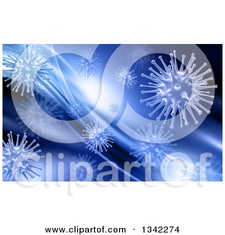 Clipart of a Background of 3d Blue Viruses with Spikes and Waves - Royalty Free Illustration by KJ Pargeter