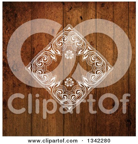 Clipart of a Stylized Vintage Wood Grain Background with a White Diamond Floral Frame - Royalty Free Vector Illustration by KJ Pargeter