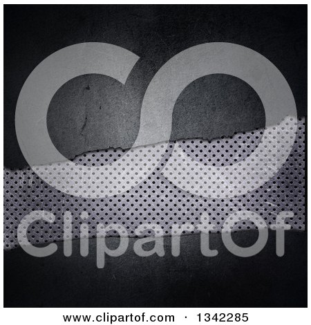Clipart of a Background of Broken Concrete Revealing a Strip of Perforated Metal - Royalty Free Illustration by KJ Pargeter
