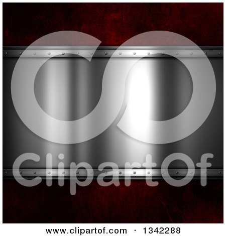 Clipart of a Shiny Metal Plaque over Red - Royalty Free Illustration by KJ Pargeter